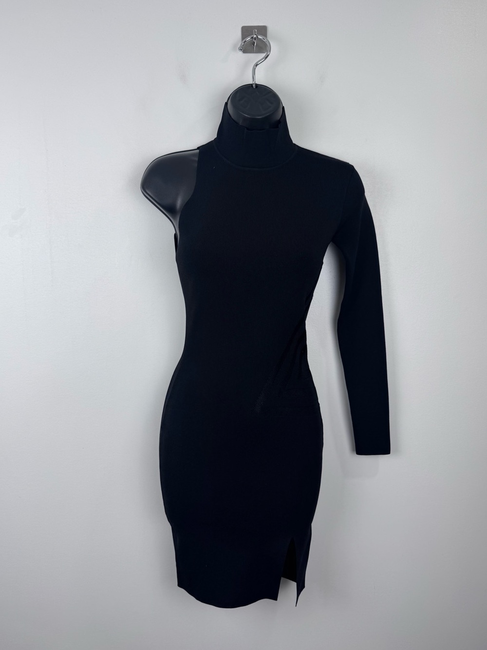 Self-Portrait Women Asymmetrical Sleeve Turtleneck Black Dress Size Small